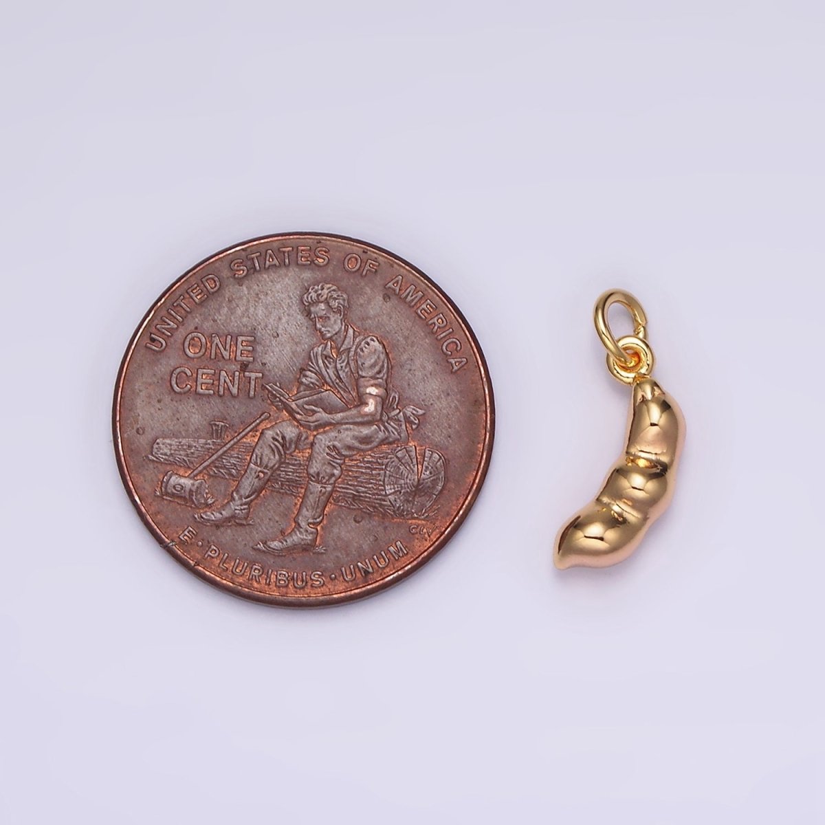 16K Gold Filled Triple Peapod Peanut Geometric Curved Minimalist Mini Add-On Charm | AG108
