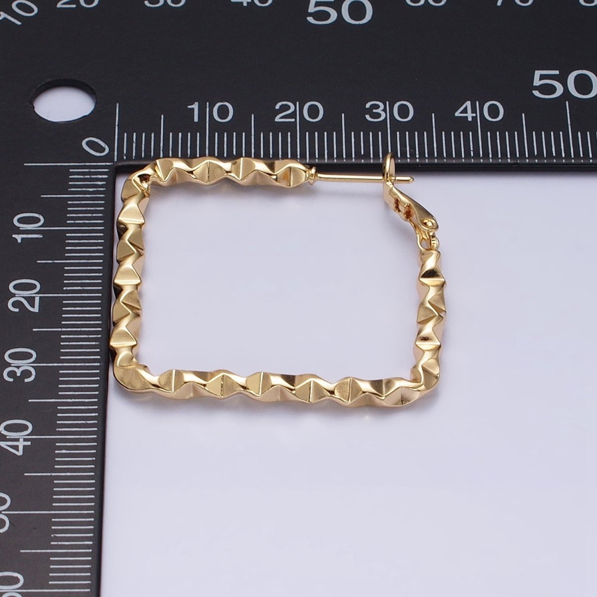 16k Gold Filled Wavy Hoop Earring Irregular Rhombus Shaped Hoop Earring Medium Party Earring 35mm AD1002 AD1003