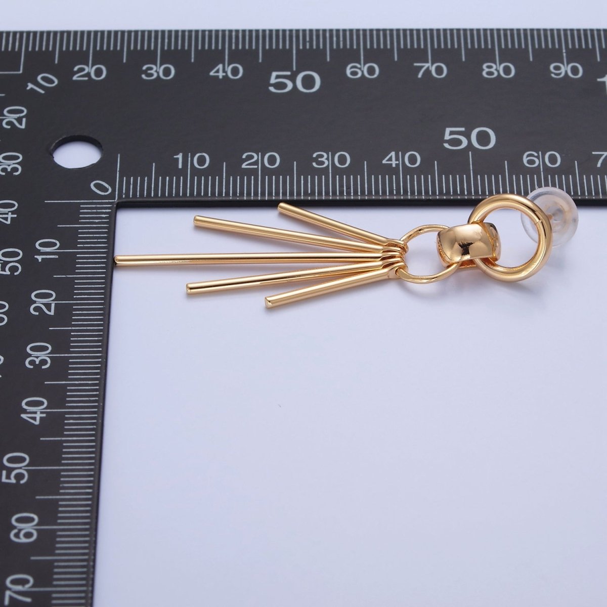 16K Gold Plated 63mm Geometric Open Round Bar Drop Stud Earrings | T465