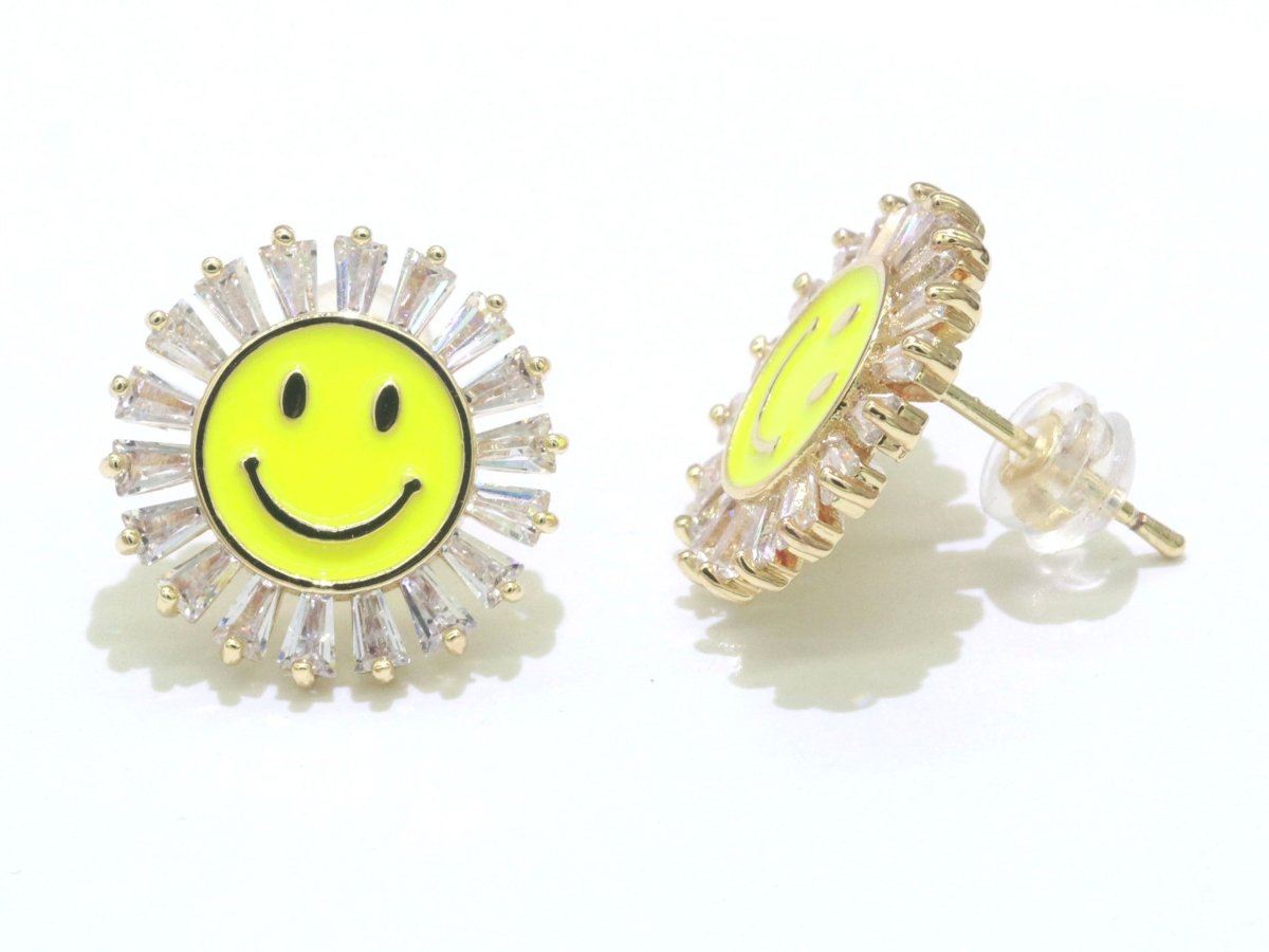 16mm Stud Enamel Smiley Face Stud Earrings Y2K 90S 1990's Cute Earring Harajuku P167