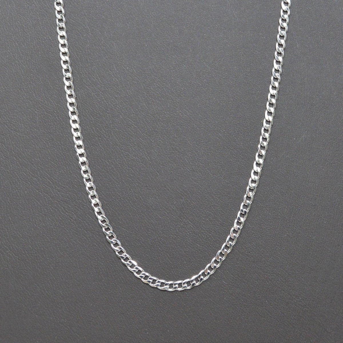 17.5 inch Silver Miami Cuban Curb Chain Necklace, White Gold Filled Curb Finished Necklace, 2.5mm Curb Necklace w/ Spring Ring | CN-1013 Clearance Pricing