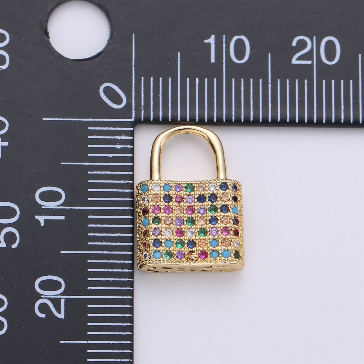 17x12mm Dainty Padlock Lock Charm 18k gold Filled Micro Pave Charm, Colorful Cubic Charm, Silver Lock, Gold Lock Charm for Necklace Earring, K-152