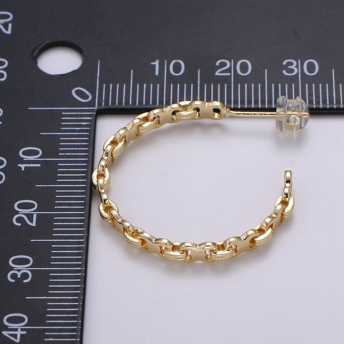 18K Gold Cable Link Chain Hoops Earrings For Wholesale Jewelry Supplies & Earring Findings 28mm hoops Q-457