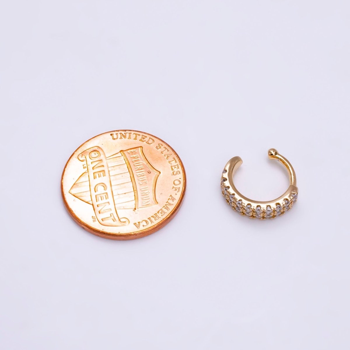 18K Gold Clear CZ Double Micro Paved Ear Cuff Earrings | AI098