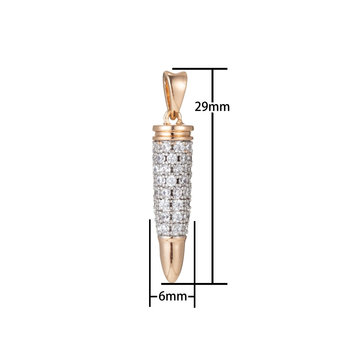 18k Gold Filed CZ Micro Pave Bullet Pendant/Charm, Women Men's Jewelry Findings I-387