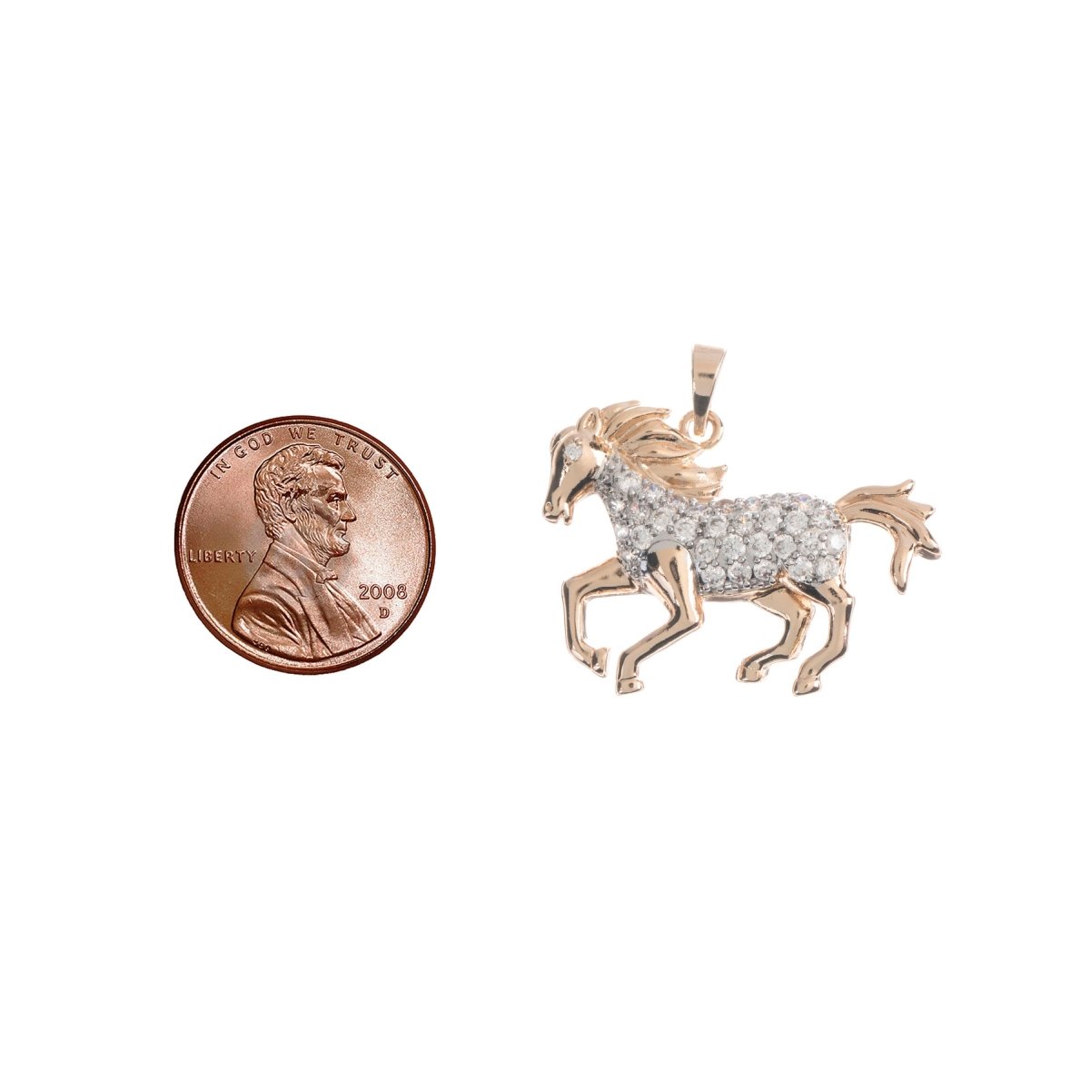 18K Gold Fill Horse Charm Pendant 3D Galloping Stallion Animal Micro Pave CZ Cubic Zircon H-749