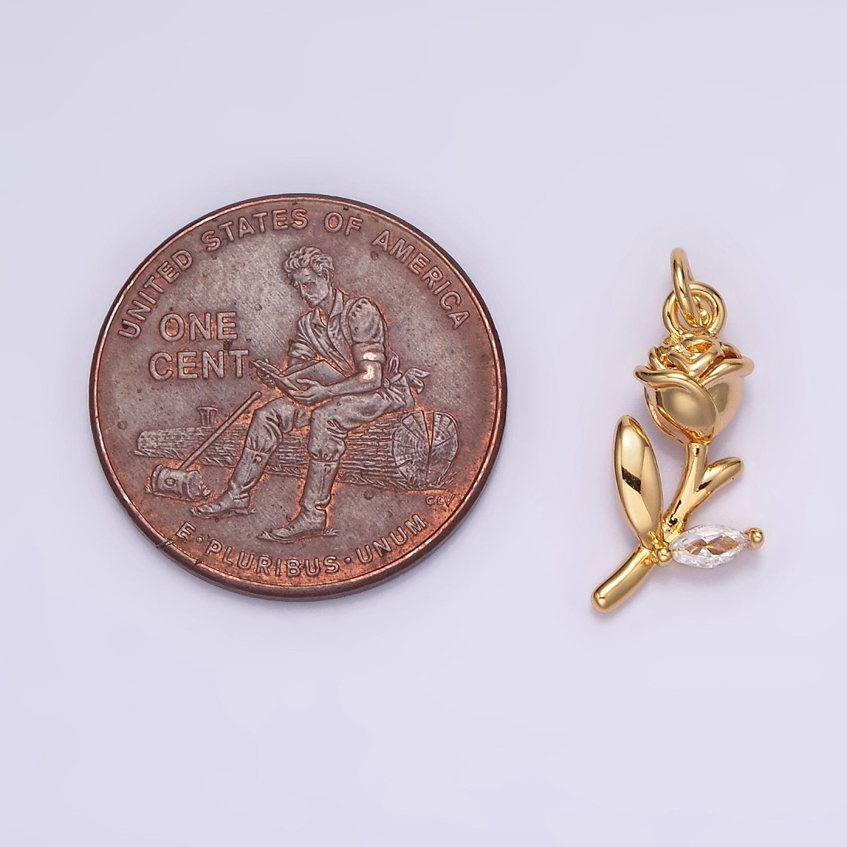 18K Gold Filled 15mm Rose Flower Clear Marquise CZ Leaf Charm | N1762