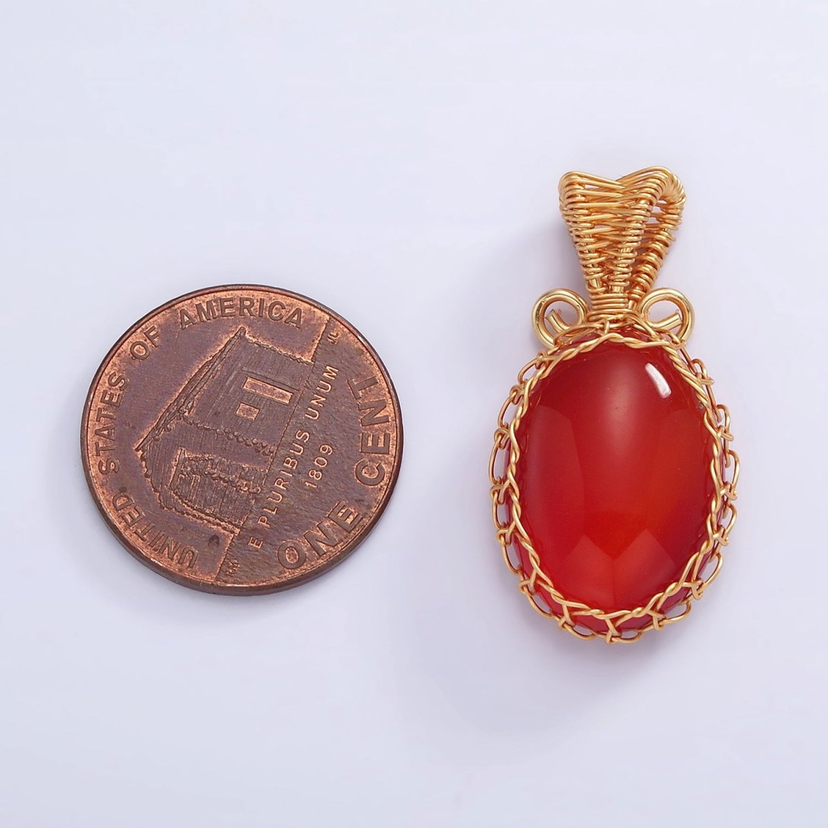 18K Gold Filled 28mm Rose Quartz, Carnelian, Amethyst, Aventurine, Onyx Cabochon Handmade Wire Wrapped Pendant | AA-616 - AA-620