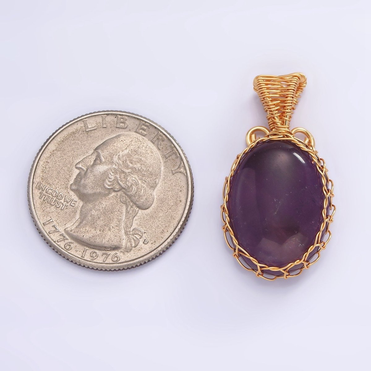 18K Gold Filled 31mm Rose Quartz, Carnelian, Amethyst, Onyx Cabochon Handmade Wire Wrapped Pendant | AA-621 - AA-624