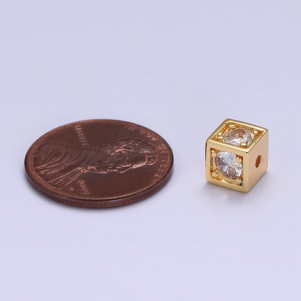18K Gold Filled 6mm Multiple Clear Crystal CZ Box Bead | B-791