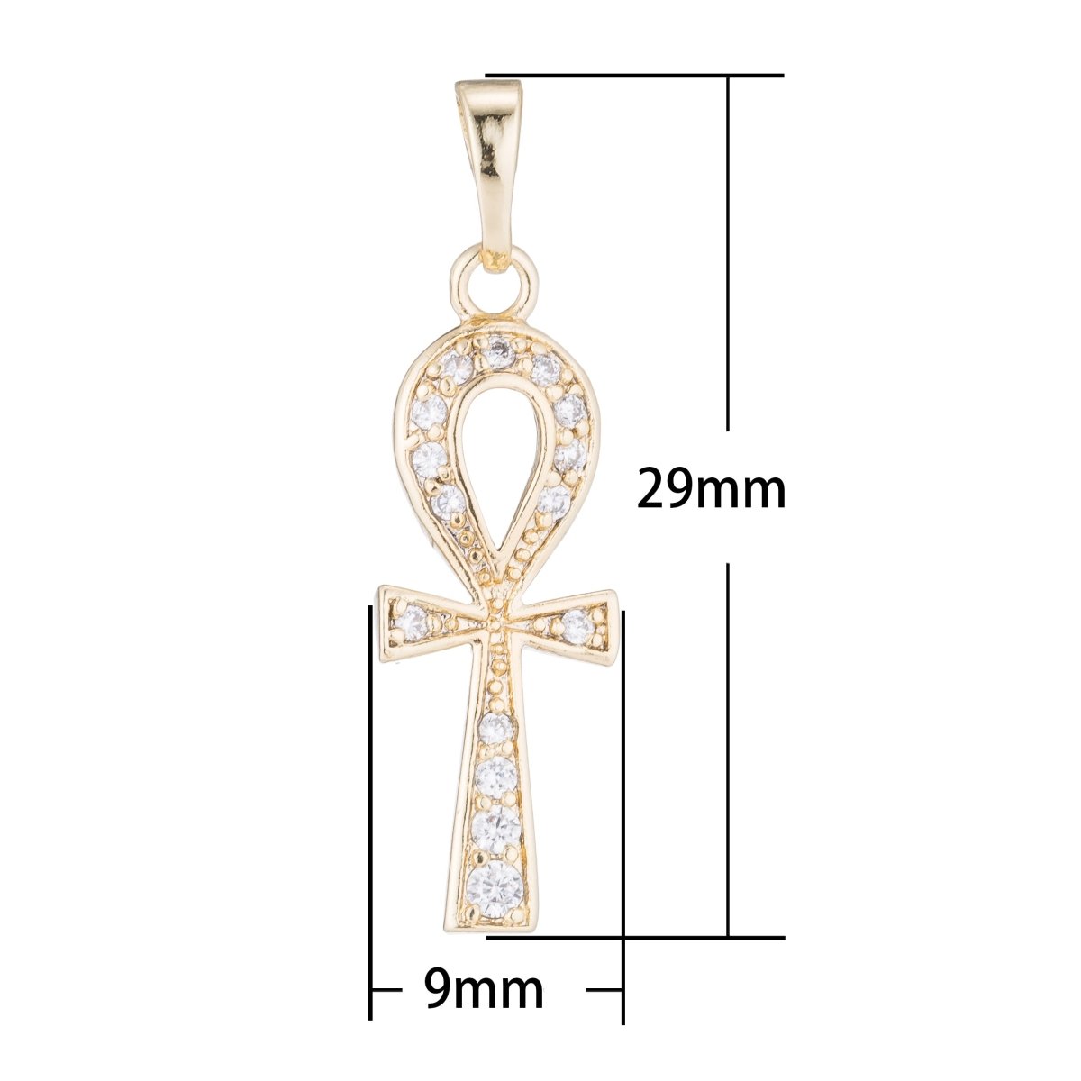 18K Gold Filled Ankh Cross, Key of Life, Symbol of Life, Egyptian Pantheon, Crux Ansata, Cubic Zirconia Necklace Pendant Charm Bead Bails for Jewelry Making H-681