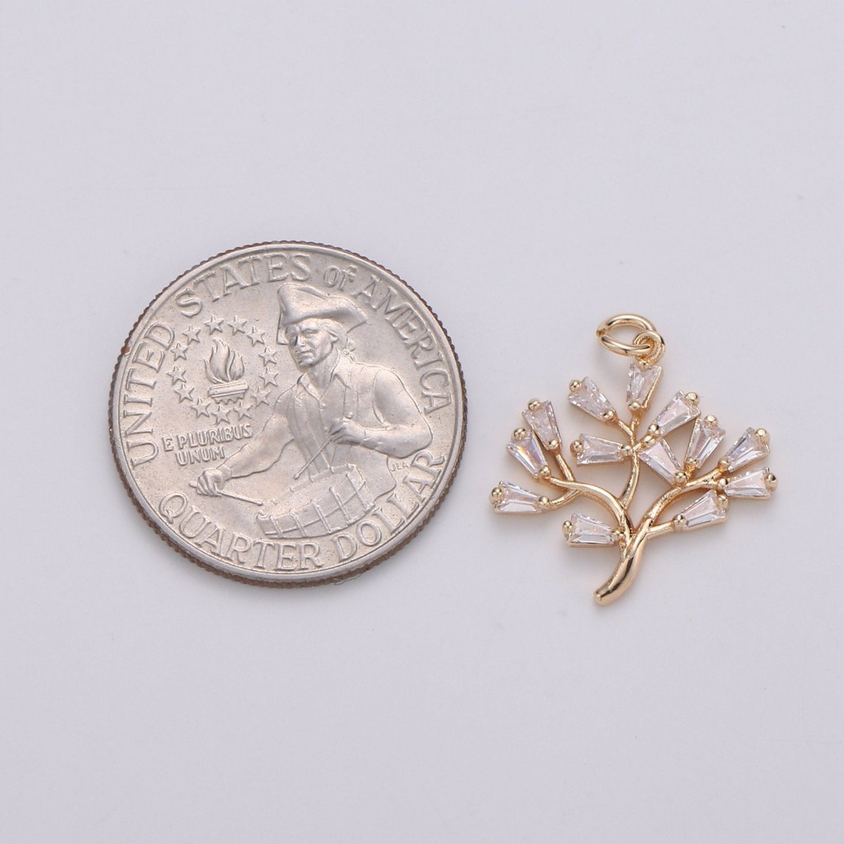 18K gold Filled Baguette CZ The Solitary Tree Charms, Lonely Tree Clear Cubic Pendant, Baguette Cubic Zirconia Charm D-735