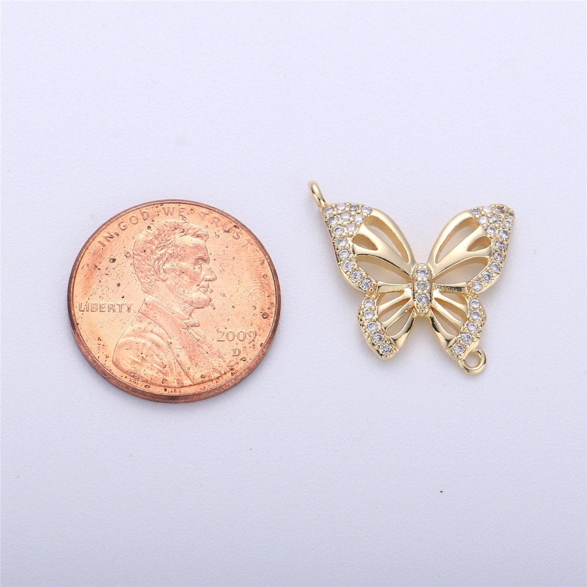 OS 18K Gold Filled Butterfly Connector, Butterfly Connector Charm, Bracelet Connector, Insect Connector, Jewelry Link Micro Pave Charm F-291