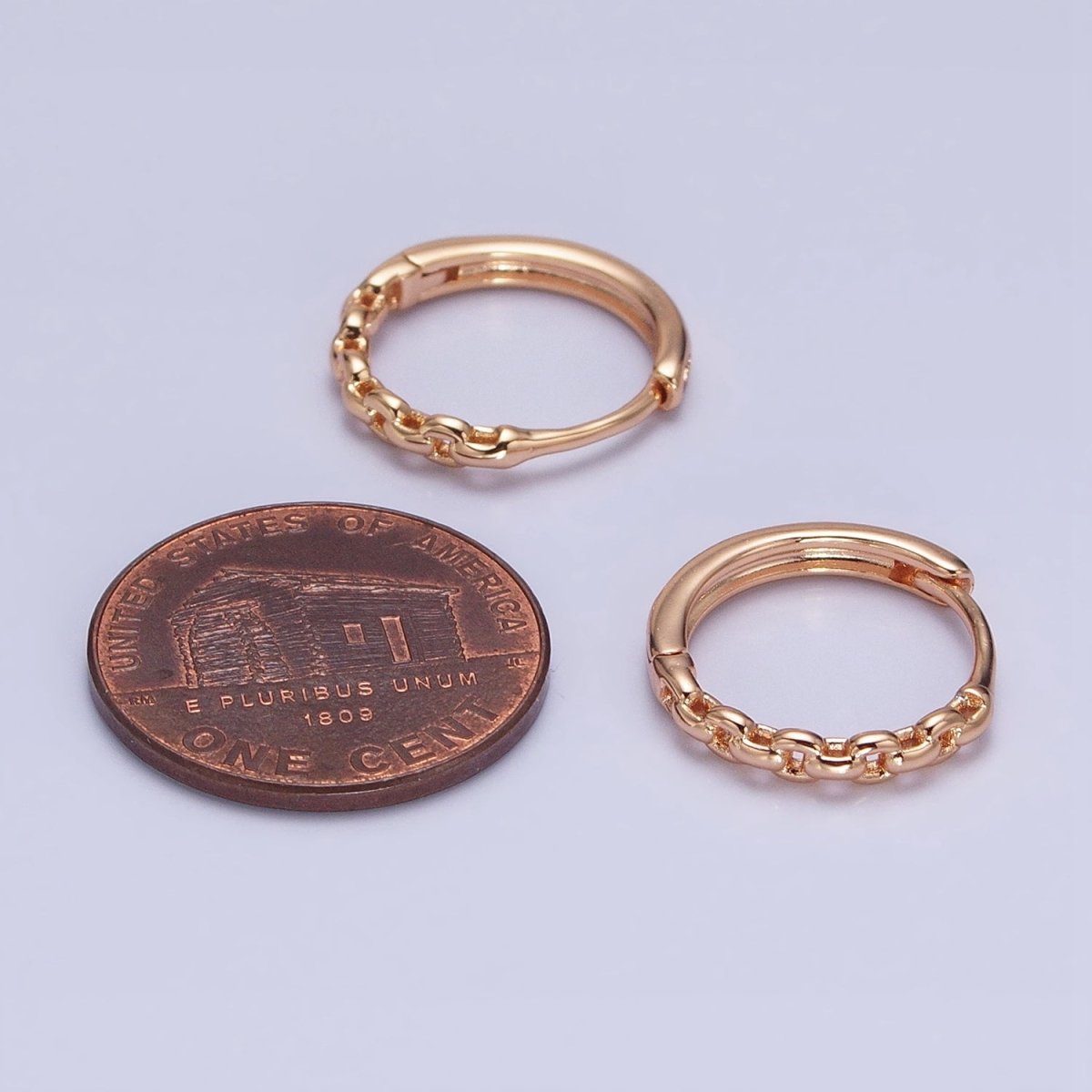 18K Gold Filled Cable Link Chain Endless Hoop Huggie Earrings | AD-1410