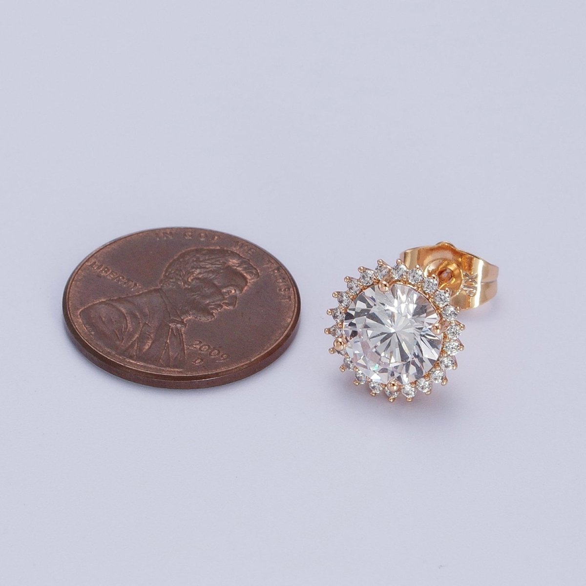 18K Gold Filled Celestial Sun Clear CZ Round Stud Earrings | AD-288