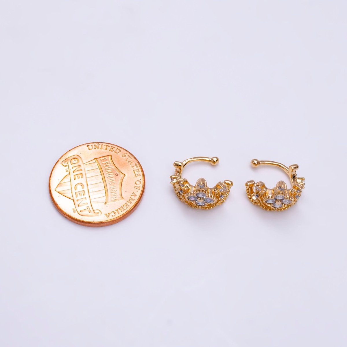 18K Gold Filled Clear CZ Quatrefoil Clover Beaded Ear Cuff Earrings | AI109