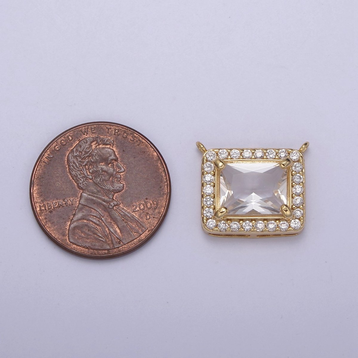 18K Gold Filled Clear CZ Square Charm Connector for Necklace MakingY-448