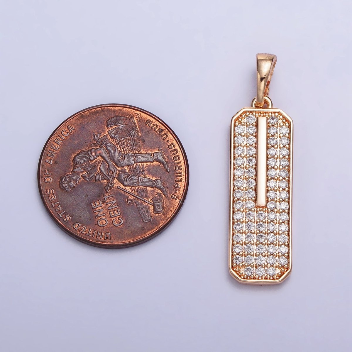 18K Gold Filled Clear Micro Paved CZ 30mm Rectangular Tag Pendant | AA028