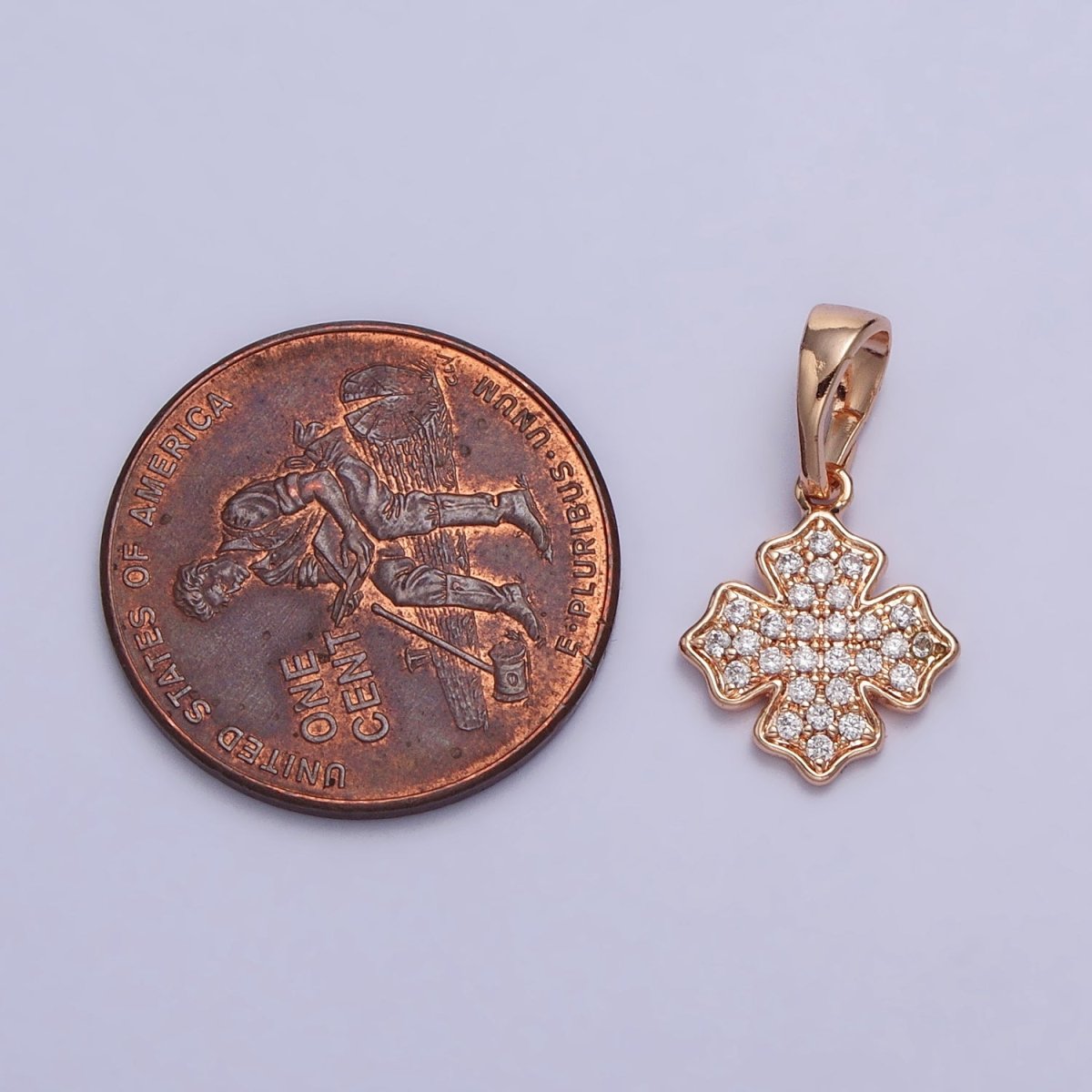 18K Gold Filled Clear Micro Paved CZ Clover Geometric Rosy Gold Pendant | AA032