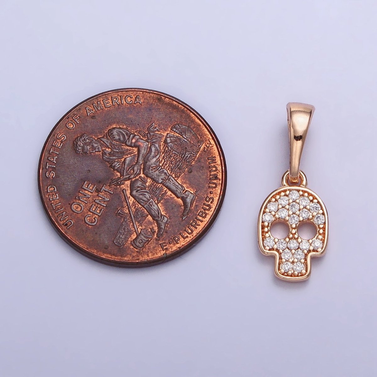 18K Gold Filled Clear Micro Paved CZ Skull Skeleton Rosy Gold Pendant | AA033