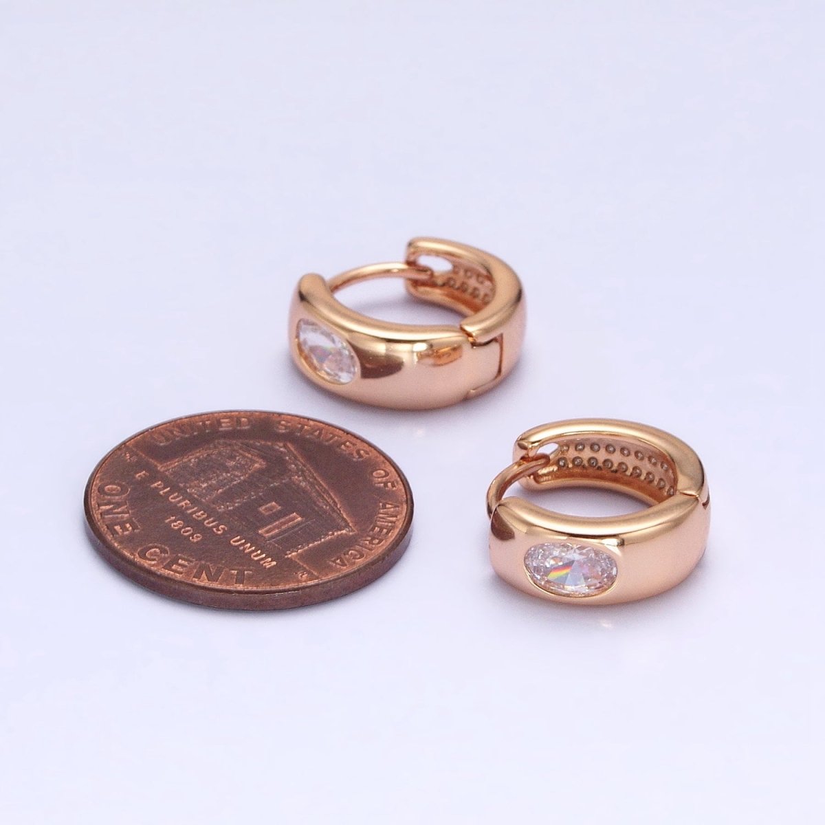 18K Gold Filled Clear Oval CZ Wide Huggie Earrings | AD1415