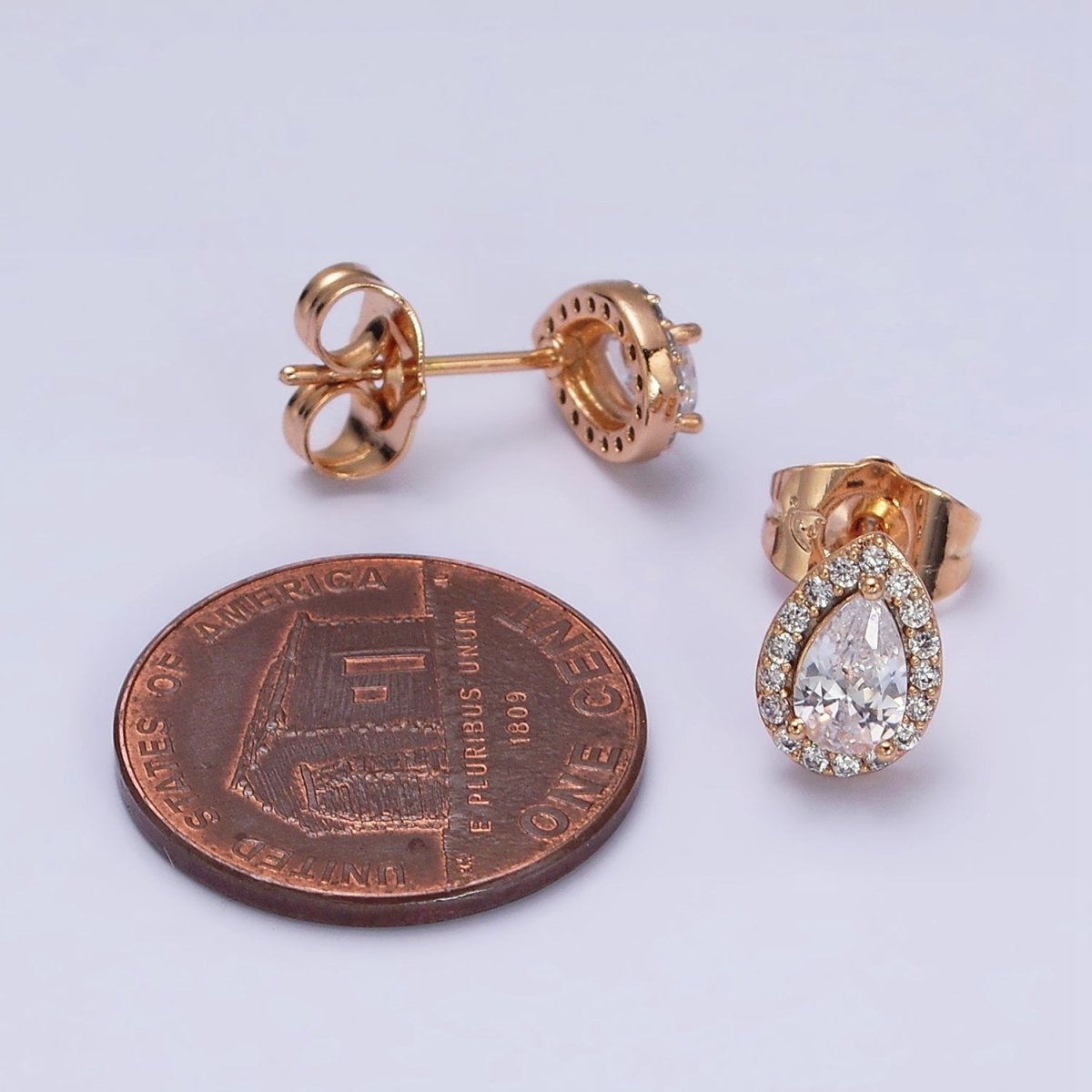 18K Gold Filled Clear Teardrop Micro Paved CZ Stud Earrings | AD1425