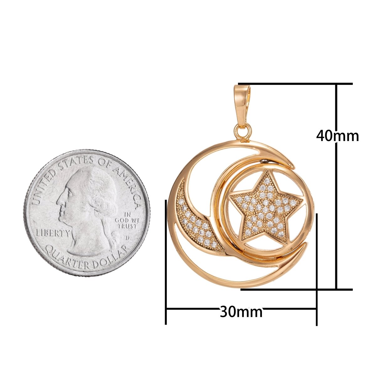 18k Gold Filled Coin Necklace Celestial Jewelry Cubic Jewelry Gold Necklace for woman Moon Star Layering Necklace Micro Pave Charm, PDGF-1170/I-234