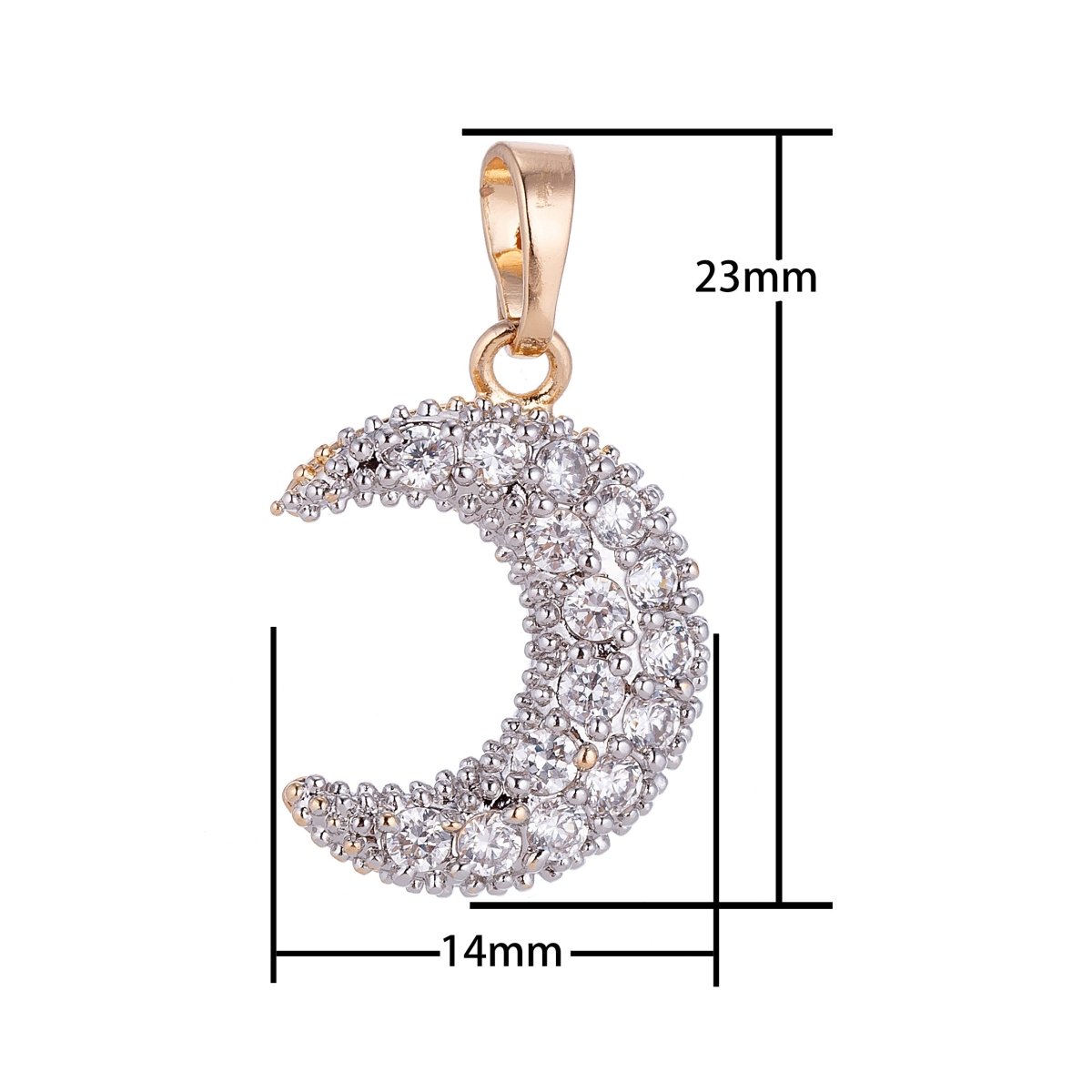 18k Gold Filled Dainty Crescent Moon, Shine Bright Midnight Sky Pave Cubic Zirconia Necklace Pendant Bead Bails Findings for Jewelry Making H-567