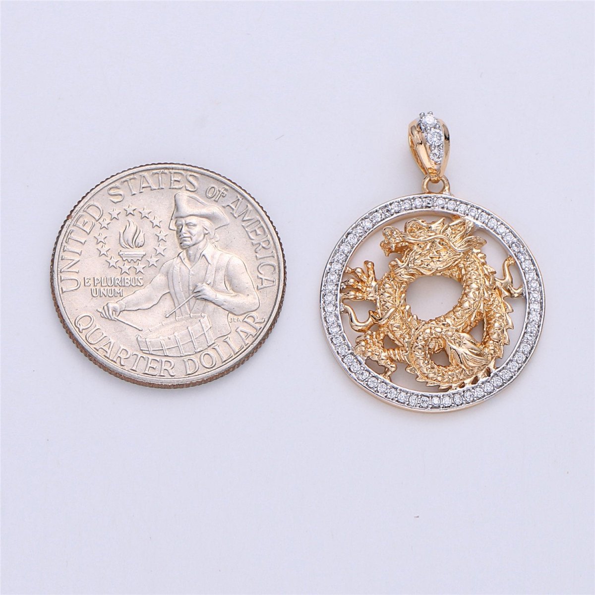 18K Gold Filled Dragon Pendant, Medallion Pendant Cubic Zirconia Dragon Necklace Pendant Charm Micro Pave Pendant for Jewelry Making I-272