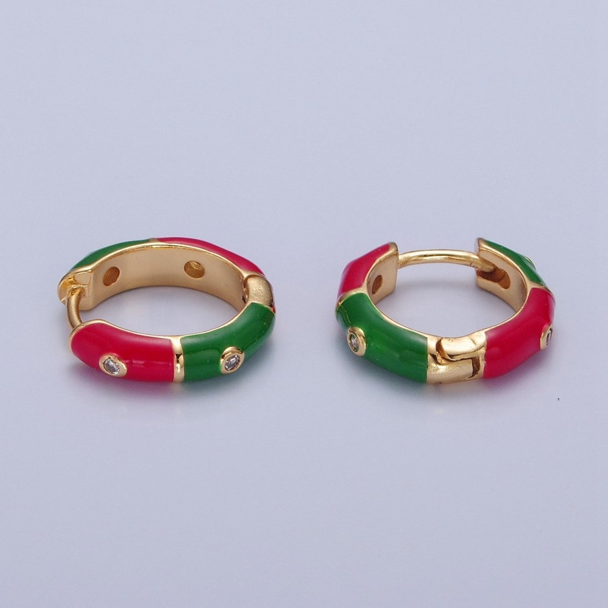 18k Gold Filled Enamel Hoops, Multi Color Mini Hoop Earrings, cz Enamel Hoops, Rainbow Hoops, Dainty Colored Hoop T-402 ~ T-404