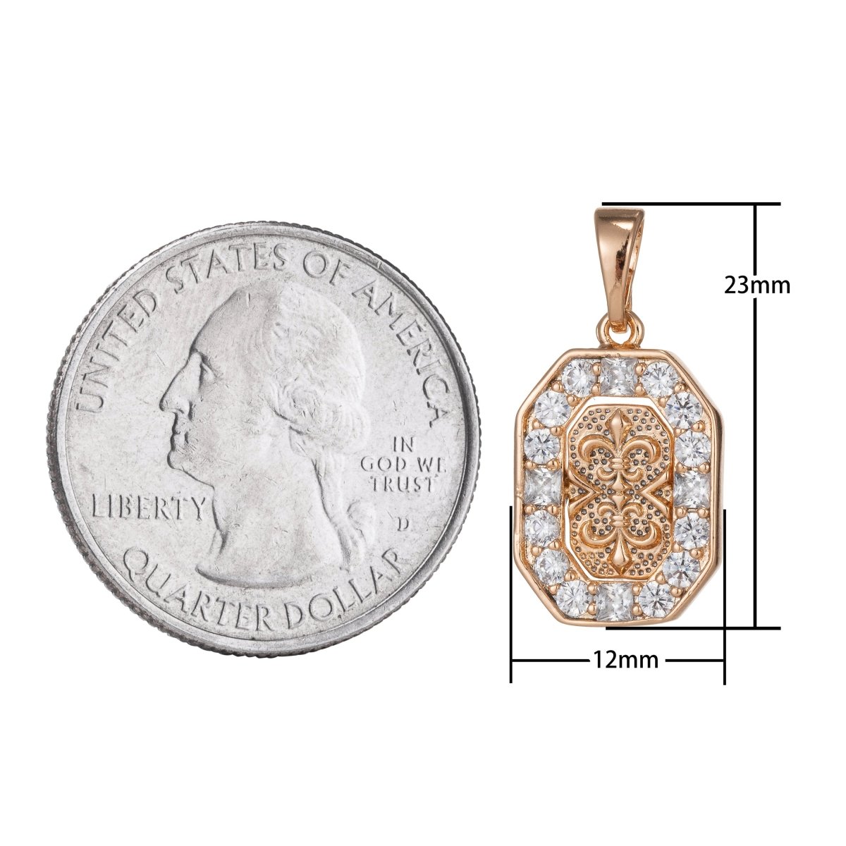 18k Gold Filled fleur de lis Pendant for Necklace Charm Micro Pave Medallion Pendant, D-152