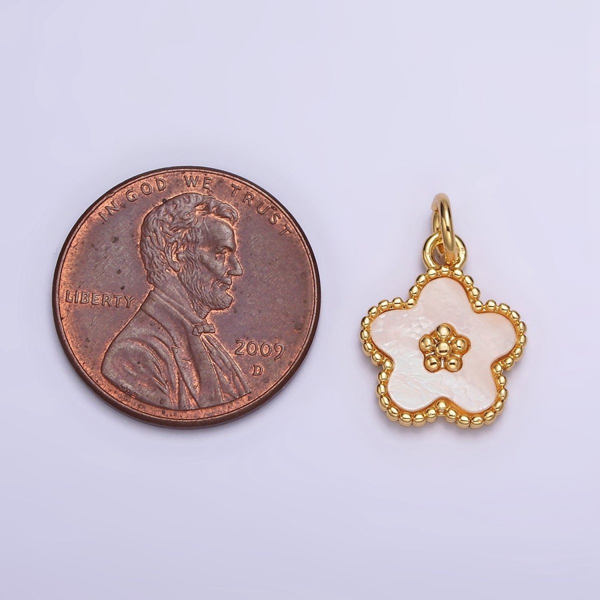18K Gold Filled Flower Shell Pearl Beaded Charm | AC-1439