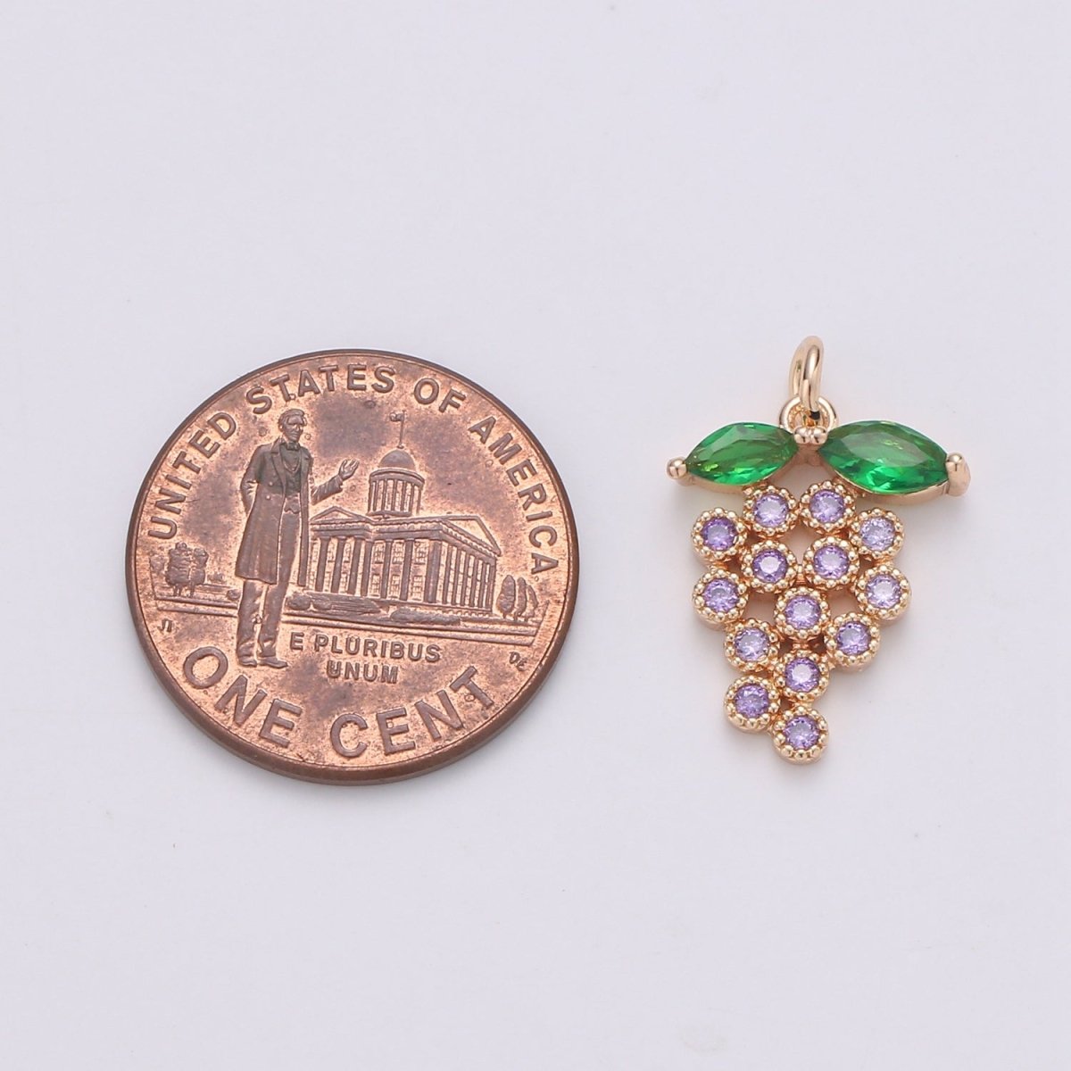 18k Gold filled Fruit Charm Purple CZ Micro Pave Grape Charm, Cubic Zirconia Pave Fruit Pendant Charm, Dainty Fruits Charm D-070