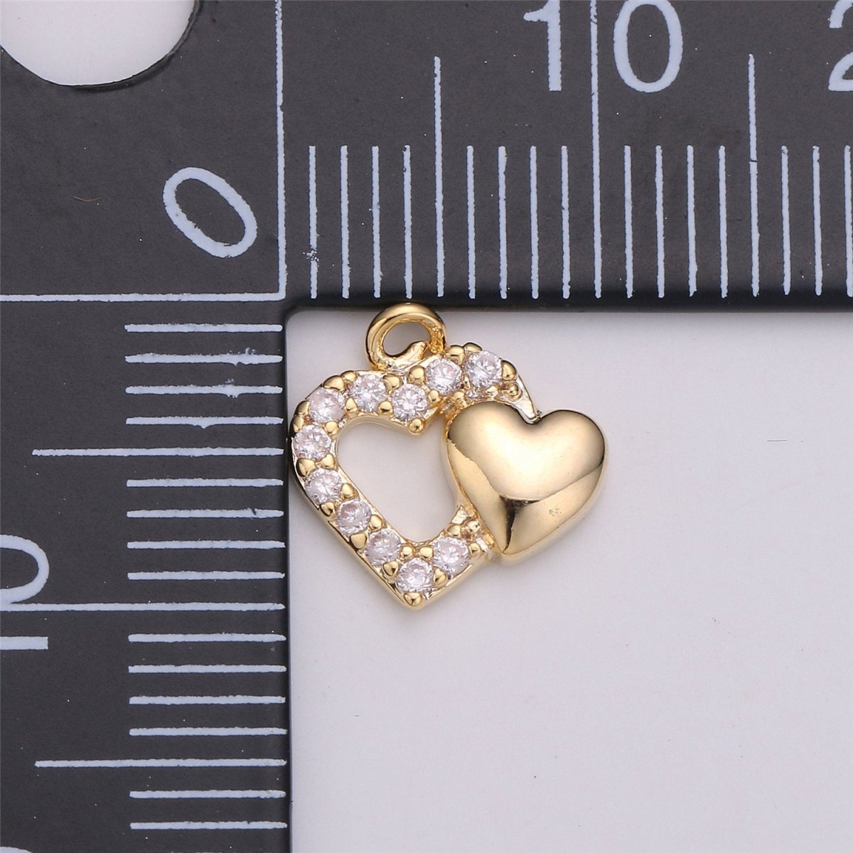 16K Gold Filled 10mm Micro Paved CZ Heart Open Charm in Gold & Silver | C528