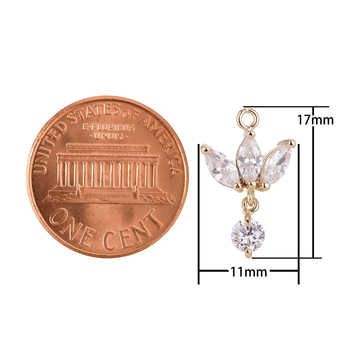 18K Gold Filled Lotus Wings Floating Round Crystal Cubic Zirconia Bracelet Delicate Necklace Pendant Earring Gift for Jewelry Making C-142