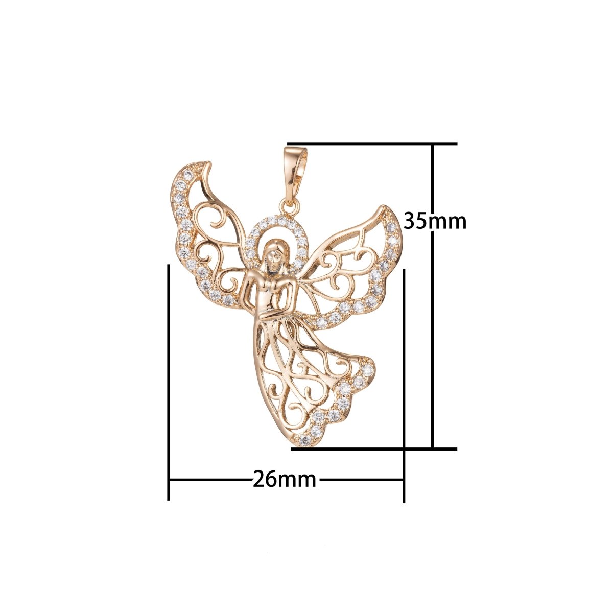 18k Gold Filled Micro Pave CZ Angel Pendant Charm, Micro Pave CZ Pendant Charm, Gold Filled Angel Pendant, For DIY Jewelry I-403