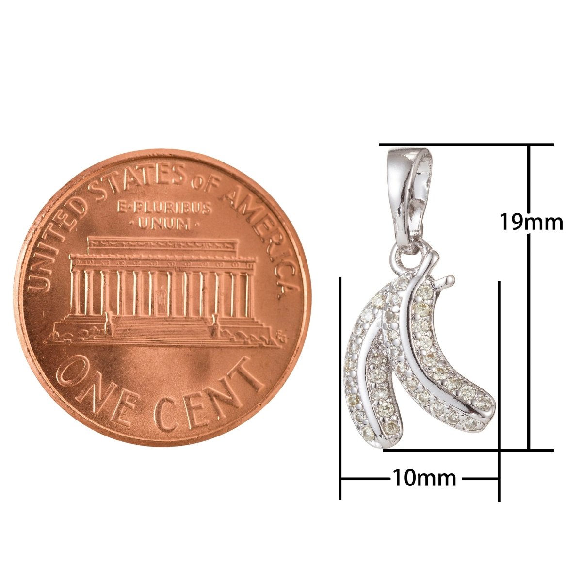 18k Gold Filled Micro Pave CZ Banana Pendant Charm, Micro Pave CZ Banana Pendant Charm, White Gold Filled Fruit Pendant, For DIY Jewelry I-426 I-489