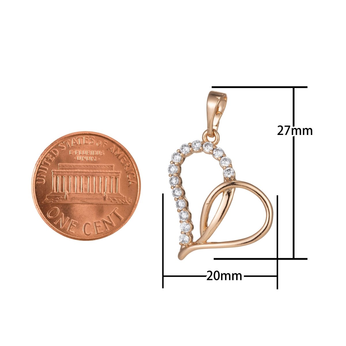 18k Gold Filled Micro Pave CZ Heart Pendant Charm, Micro Pave CZ Pendant Charm, Gold Filled Heart Pendant, For DIY Jewelry I-397