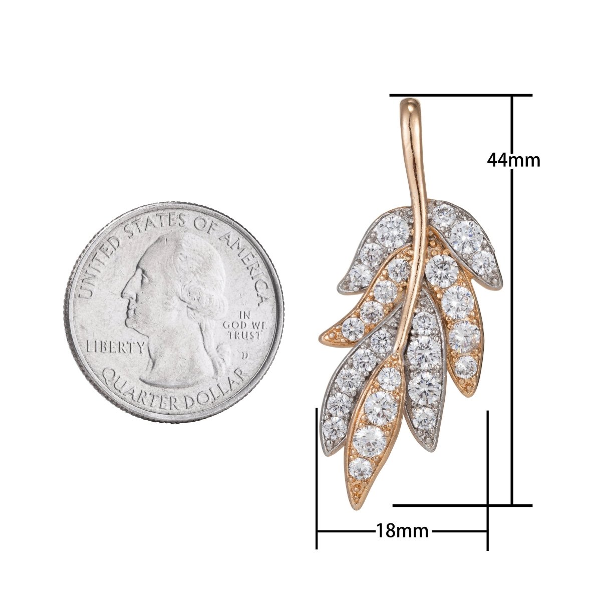 18k Gold Filled Micro Pave CZ Leaf Pendant Charm, Micro Pave CZ Leaf Pendant Charm, Gold Filled Pendant, For DIY Jewelry I-533