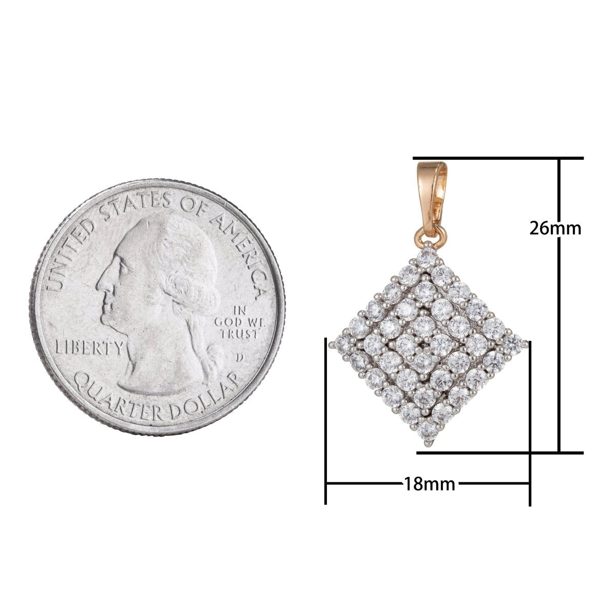 18k Gold Filled Micro Pave CZ Rhombus Pendant Charm, Dual Color Rhombus Pendant Charm, Gold Filled Rhombus Pendant, For DIY Jewelry I-543