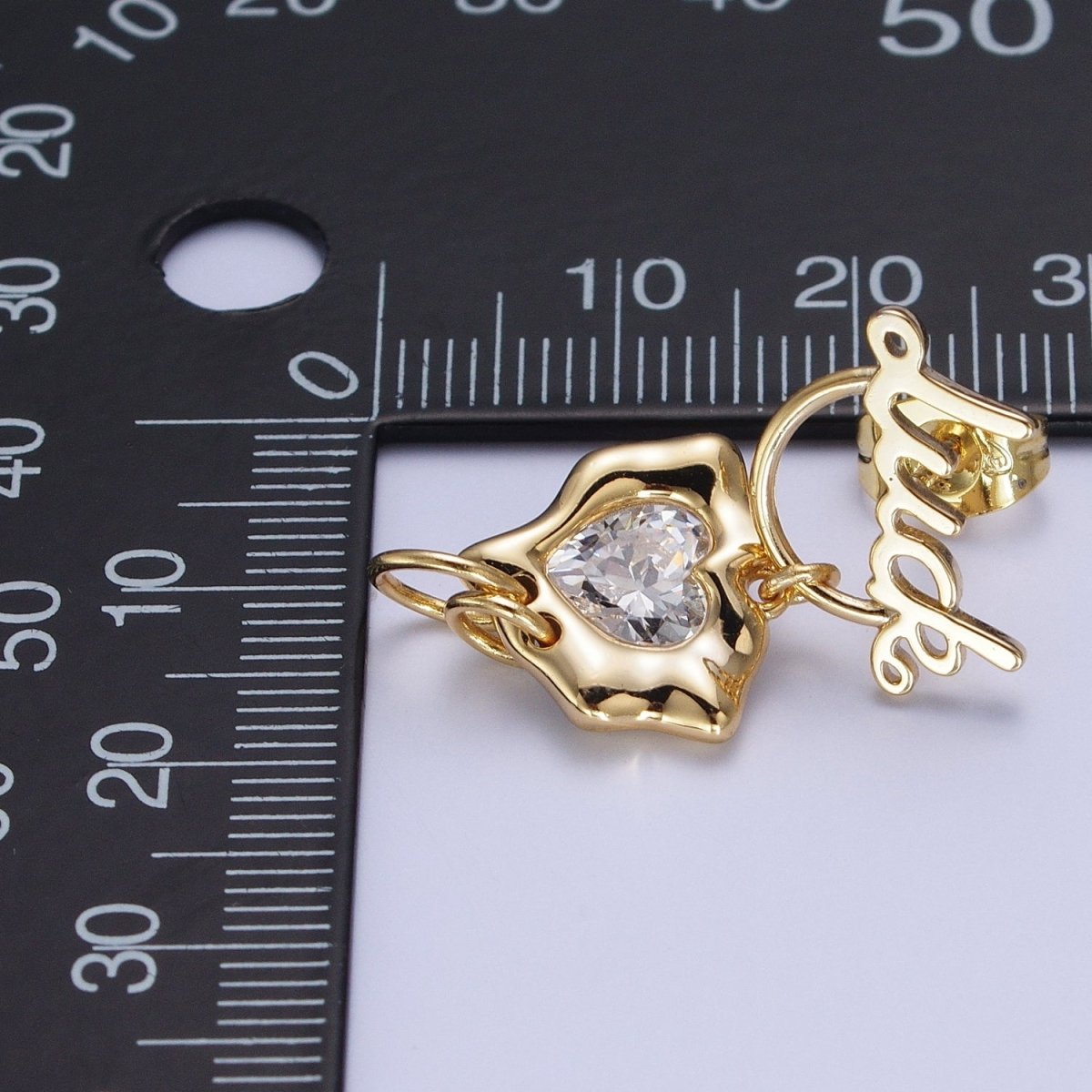 18K Gold Filled Minimalist Stud Earring "Luck" Earring with Cubic Zirconia Crystal Heart, Perfect for Everyday Wear or Gift | AD-568