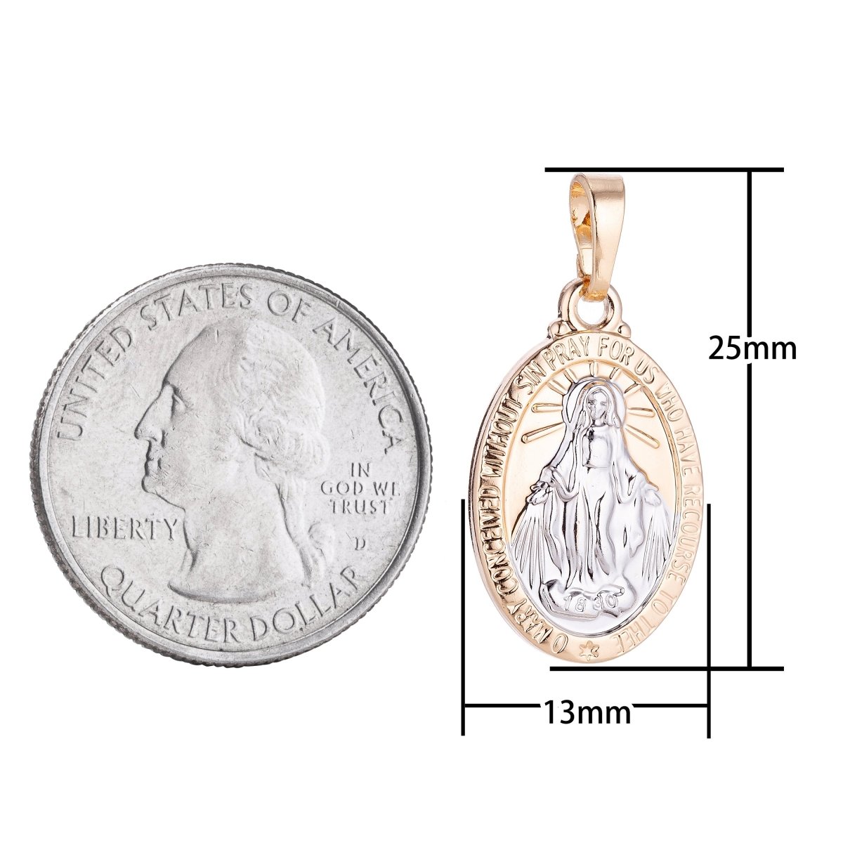 18k Gold Filled Mother Virgin Mary, Holy Divine Saint Pray for Us Necklace Pendant Bead Bails Findings for Jewelry Making H-607