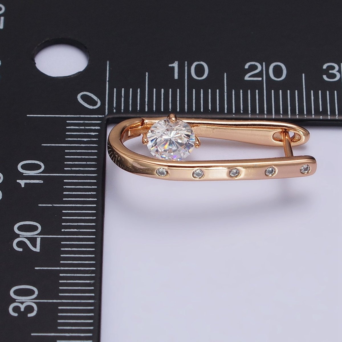 18K Gold Filled Oblong Hoop Earring with CZ Stone AB1046