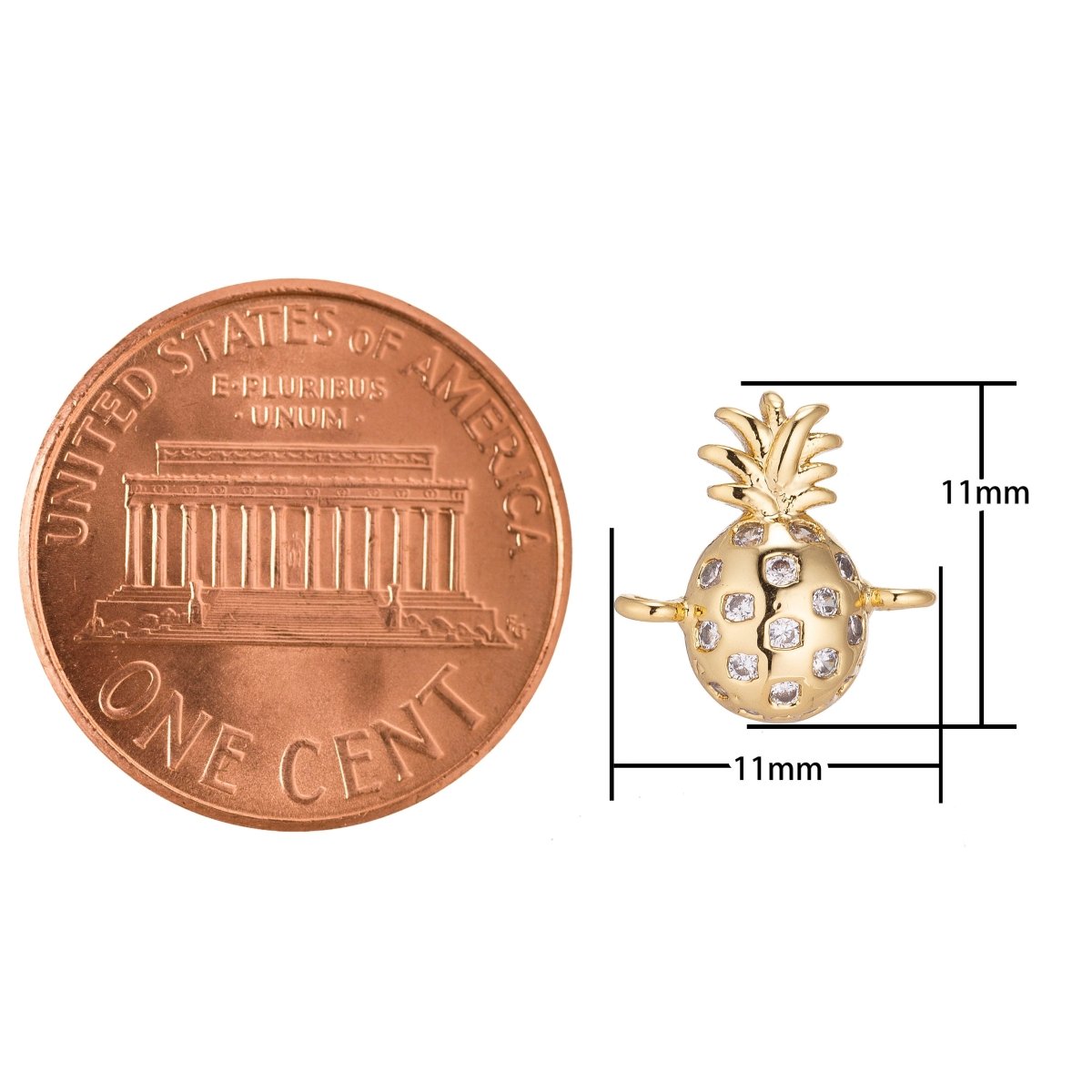 18K Gold Filled Pineapple Tropical Fruit Cubic Zirconia Bracelet Charm Bead Finding Connector for Earring Jewelry Making F-825