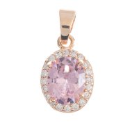 18K Gold Filled Pink Oval Micro Paved CZ Pendant I-347