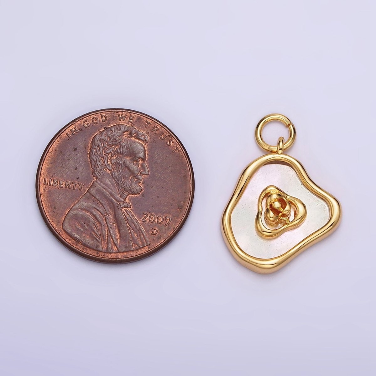 18K Gold Filled Rose Flower Shell Pearl Abstract Charm | AC1442