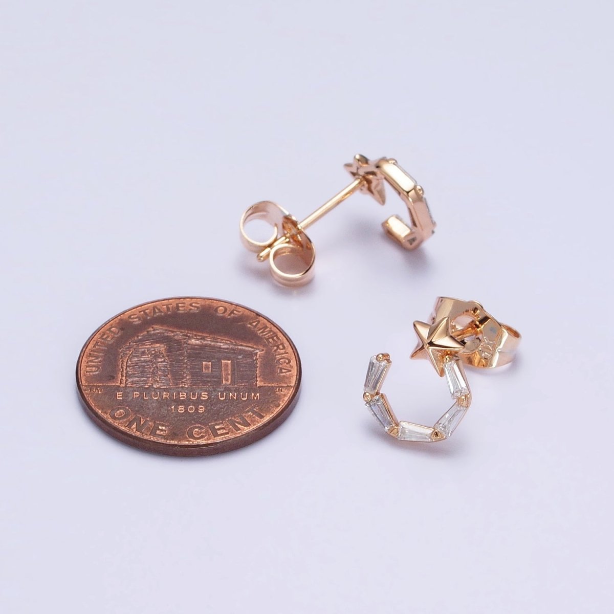 18K Gold Filled Shooting Star Celestial Baguette C Stud Earrings | AD1321