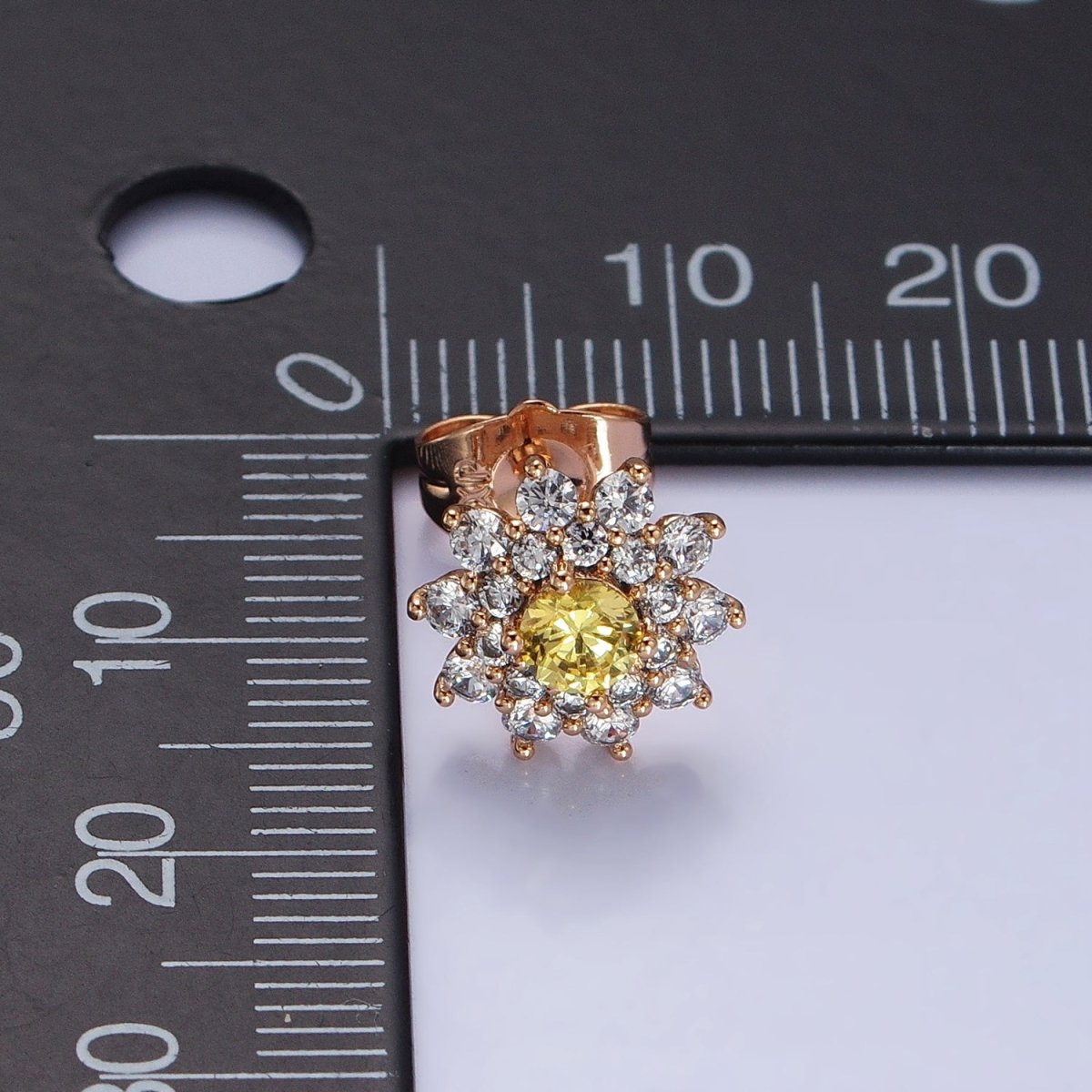 18k Gold Filled Sun flower Stud Earring with Yellow CZ Stone AB798