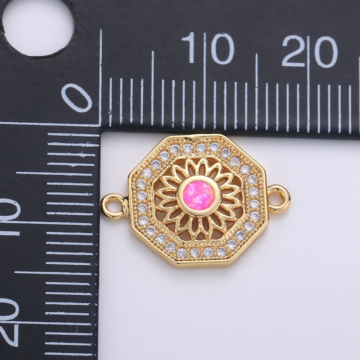 18K Gold Filled Sunflower w/ Octagon Protection Shield Cubic Zirconia Bracelet Charm Bead Finding Connector for Earring Jewelry Making F-473 F-474