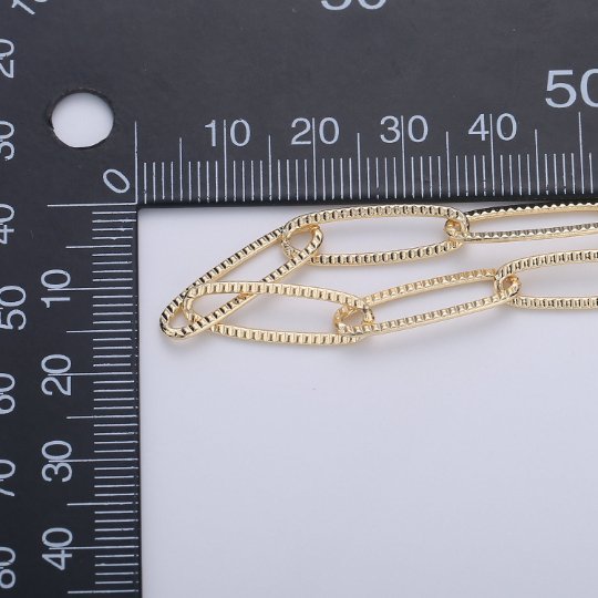 18K Gold Filled Textured Unique Paper Clip Chain for Necklace Bracelet Anklet Supply by Yard, Wholesale Bulk Roll Chain by Yard | ROLL-300
